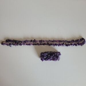 vintage amethyst jewelry set includes wide stretch bracelet + 30 " necklace
